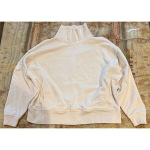 Alo Womens Pullover Sweatshirt Ivory Polar Fleece Hazy Turtleneck Classic Size L